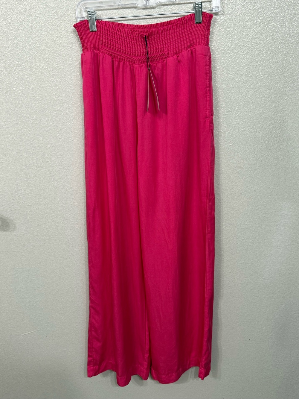 Love Tree High Waisted Smocked Wide Leg Tencel Pants Fuchsia Pink Large